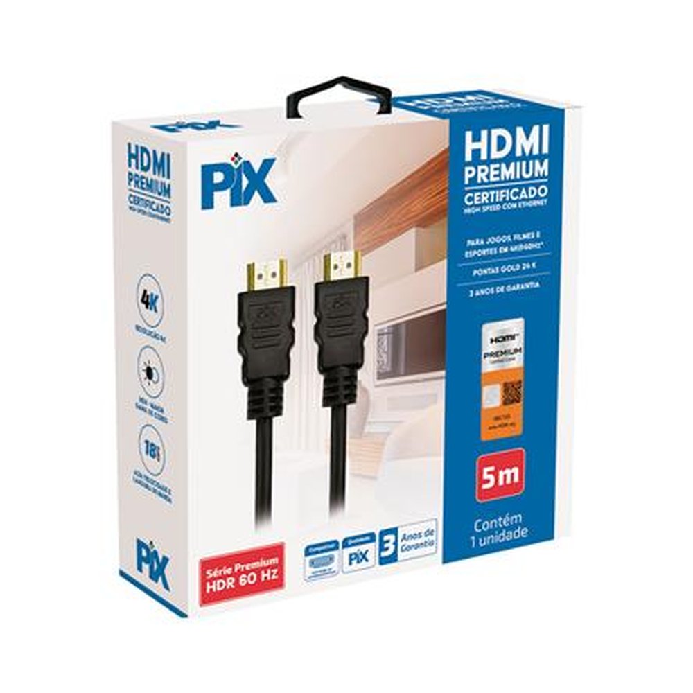 Cabo HDMI Premium Certificado High Speed Com Ethernet - 5 Metros