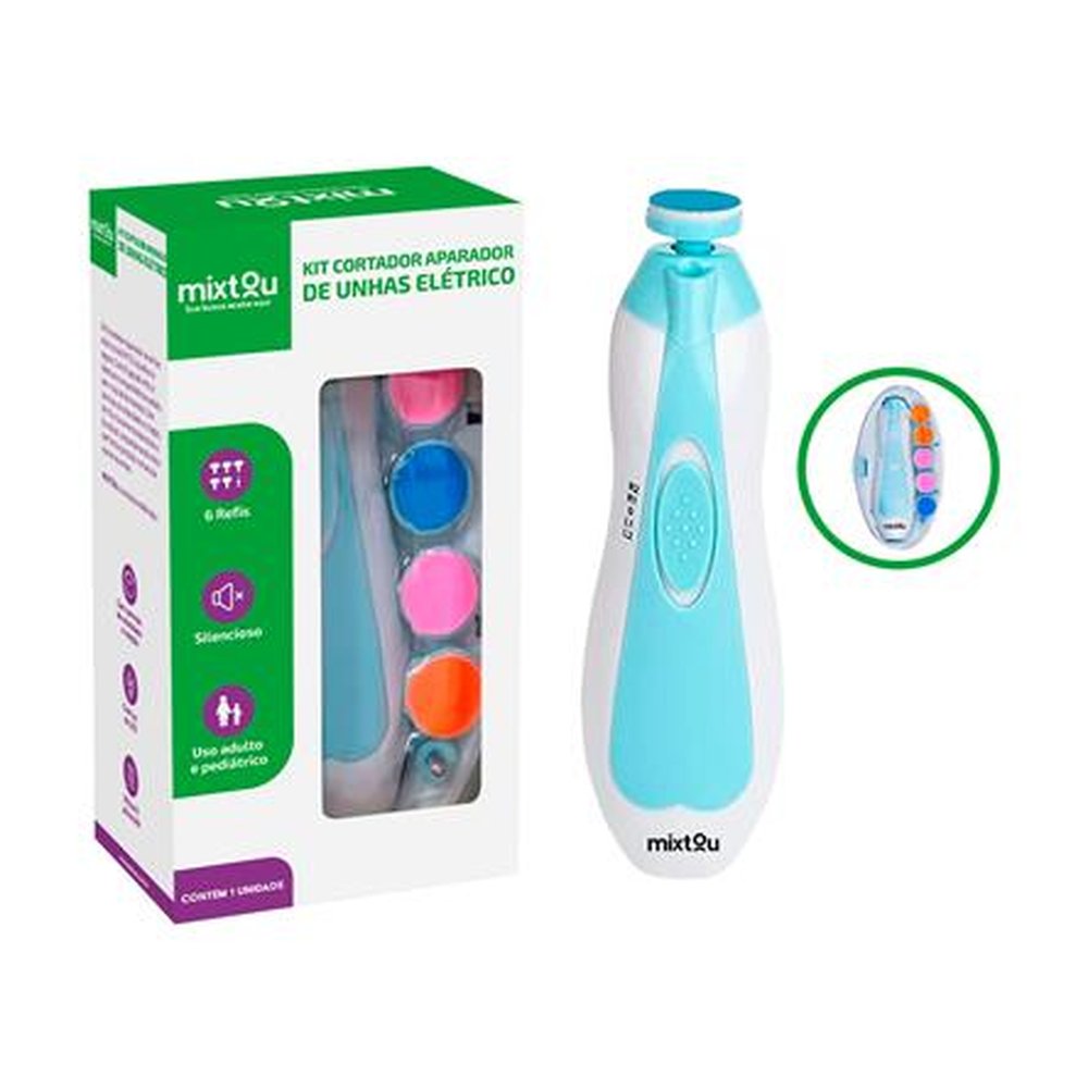 Kit Cortador Aparador De Unha Eletrico Para Bebe E Crianca - C/ 6 Refis - Azul