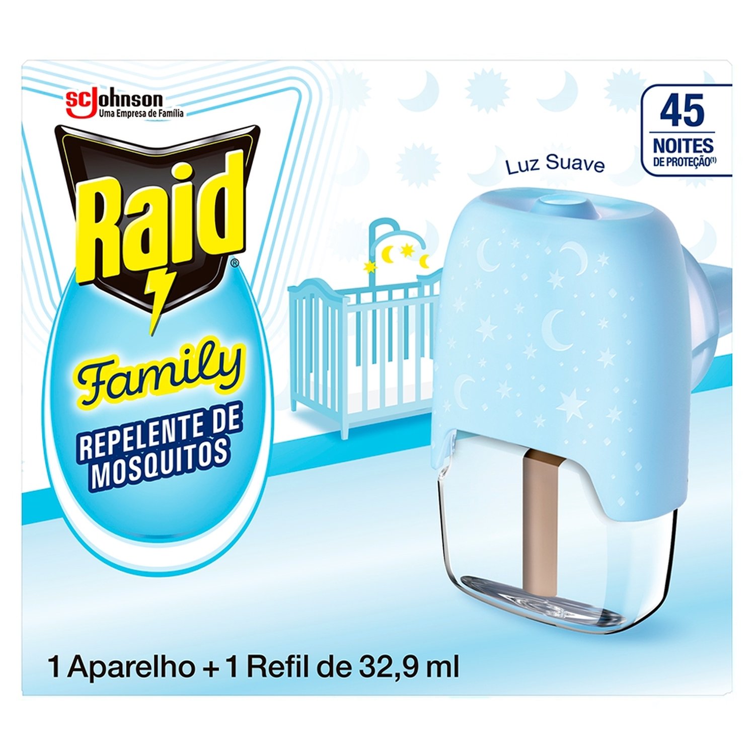 Repelente Elétrico Líquido Raid Family 45 Noites Aparelho + Refil 32,9ml