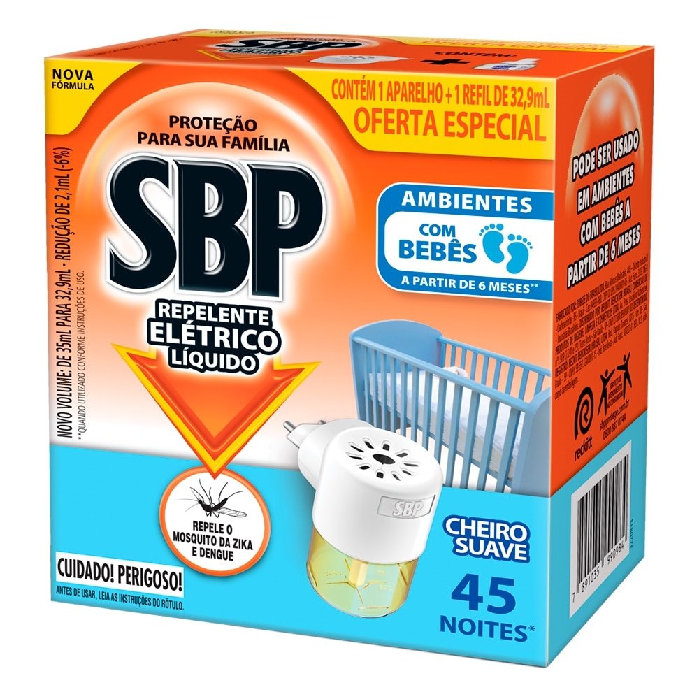 Inseticida Elétrico Sbp Aparelho + Refil Cheiro Suave 32,9ml