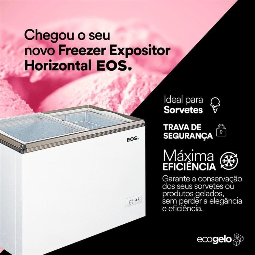 Freezer Expositor Horizontal EOS com Tampa de Vidro Eco Gelo 120L Branco 127V EEH120XX