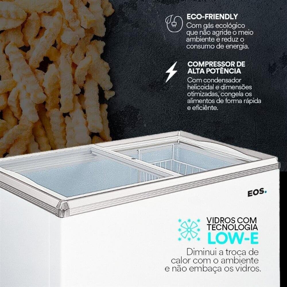 Freezer Expositor Horizontal EOS com Tampa de Vidro Eco Gelo 120L Branco 127V EEH120XX