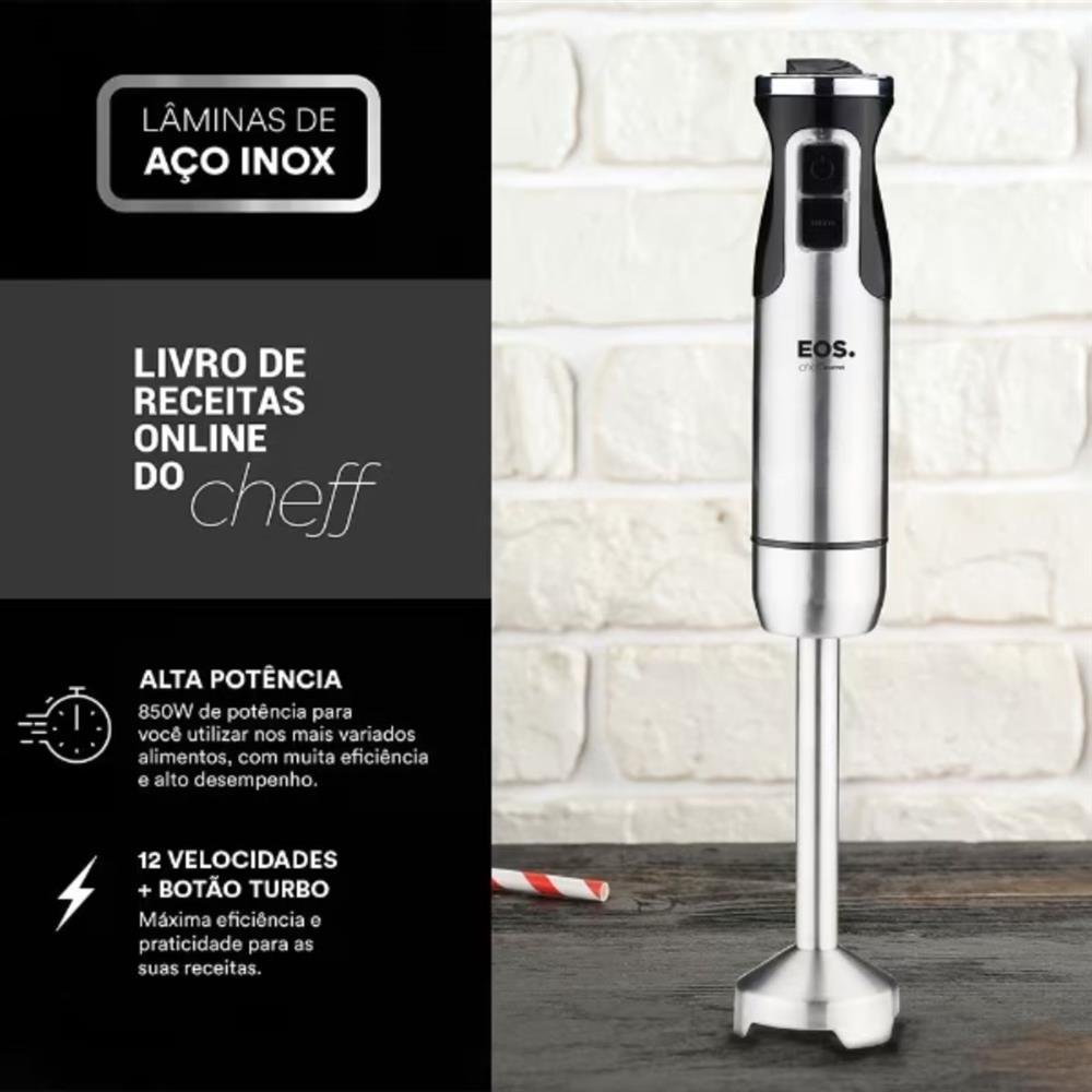 Mixer EOS Inox Preto 850W 12 Velocidades Turbo EMX04 127V