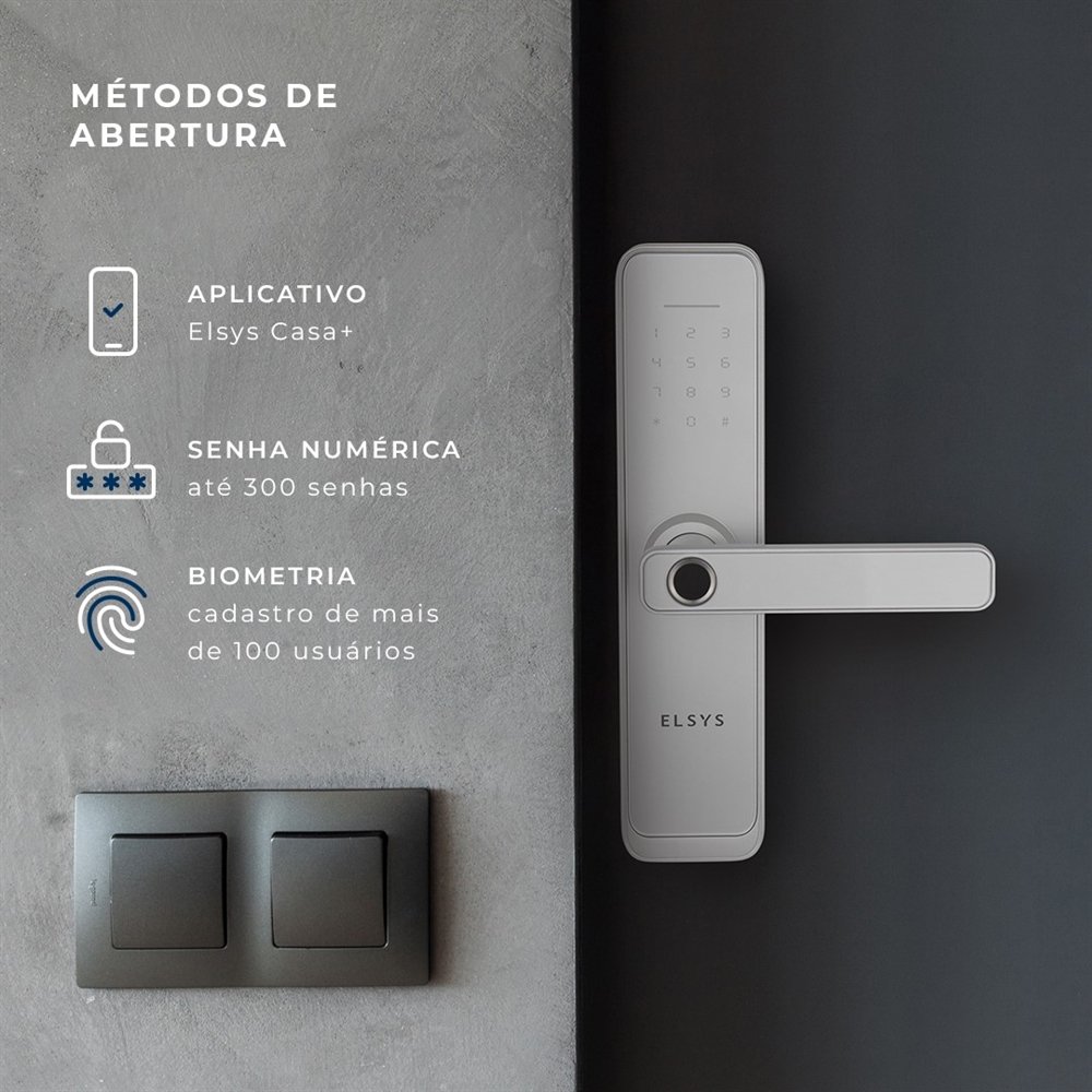 Fechadura Digital De Embutir Elsys ESF-DE4000B | Com Wi-Fi, Biometria, Prata