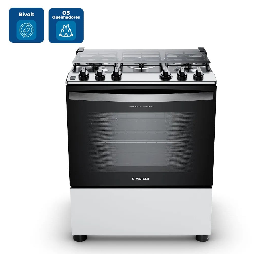 Fogão Brastemp BFS5NDB 5 Bocas Automático Mesa Inox - Branco - Bivolt