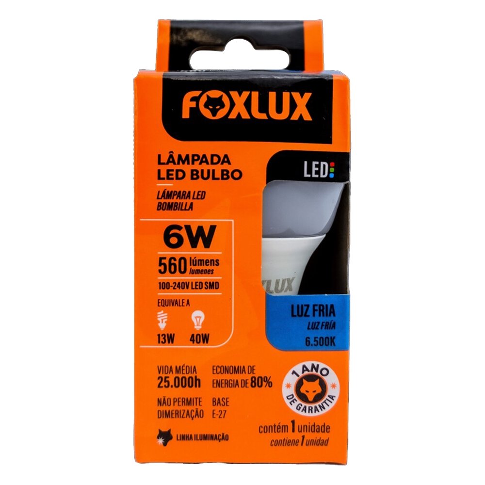 Lâmpada Foxlux Led Bulbo 6w 6,5k Bivolt