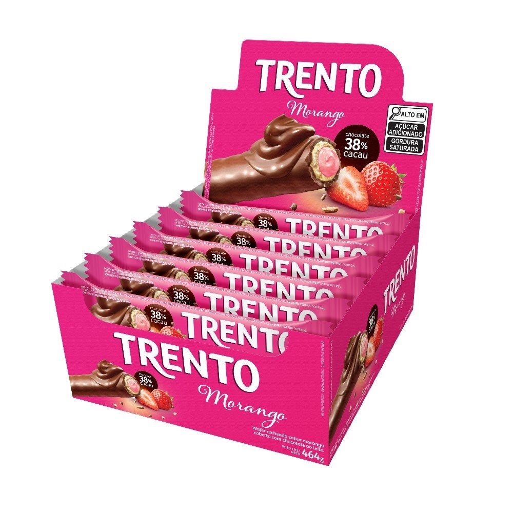 Chocolate Trento Wafer Morango 29g - Embalagem com 16 Unidades