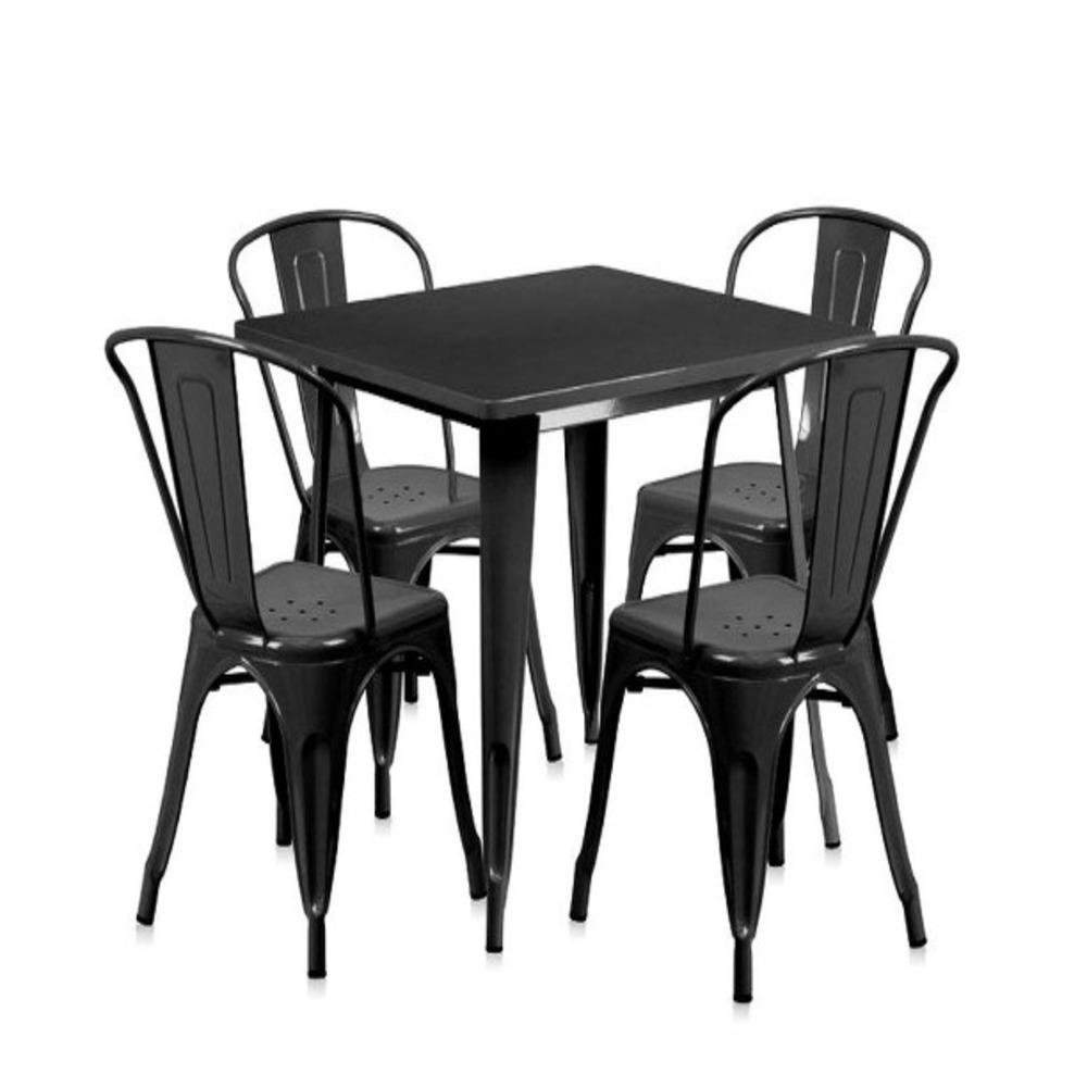 Conjunto mesa Tolix 80 cm + 4 cadeiras Tolix - Preto