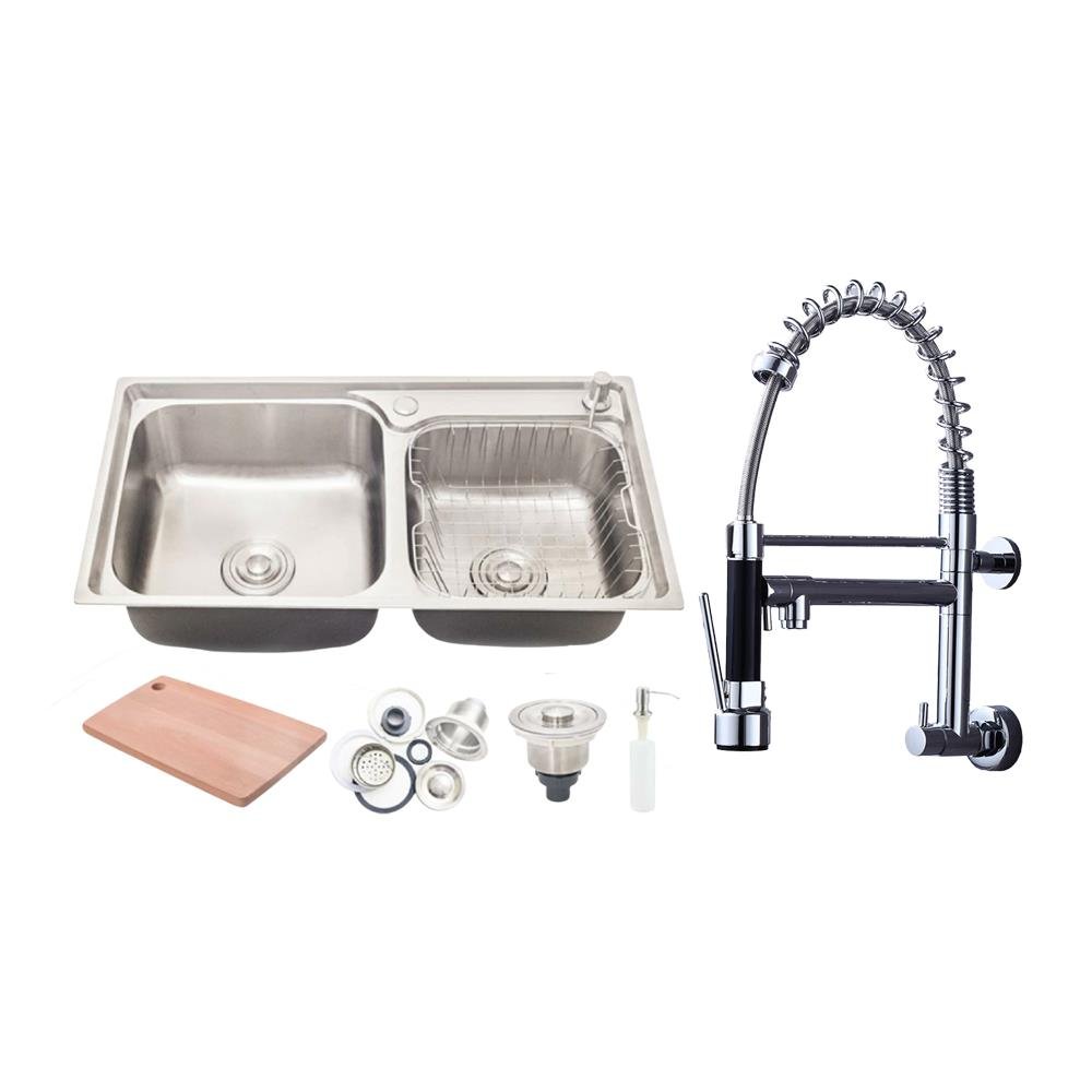 Cuba Pia Para Cozinha Aço Inox 304 Cg304-C02 E Torneira Gourmet 40Cm Cromada De Parede Tg40c-Pl Belcca-Kit