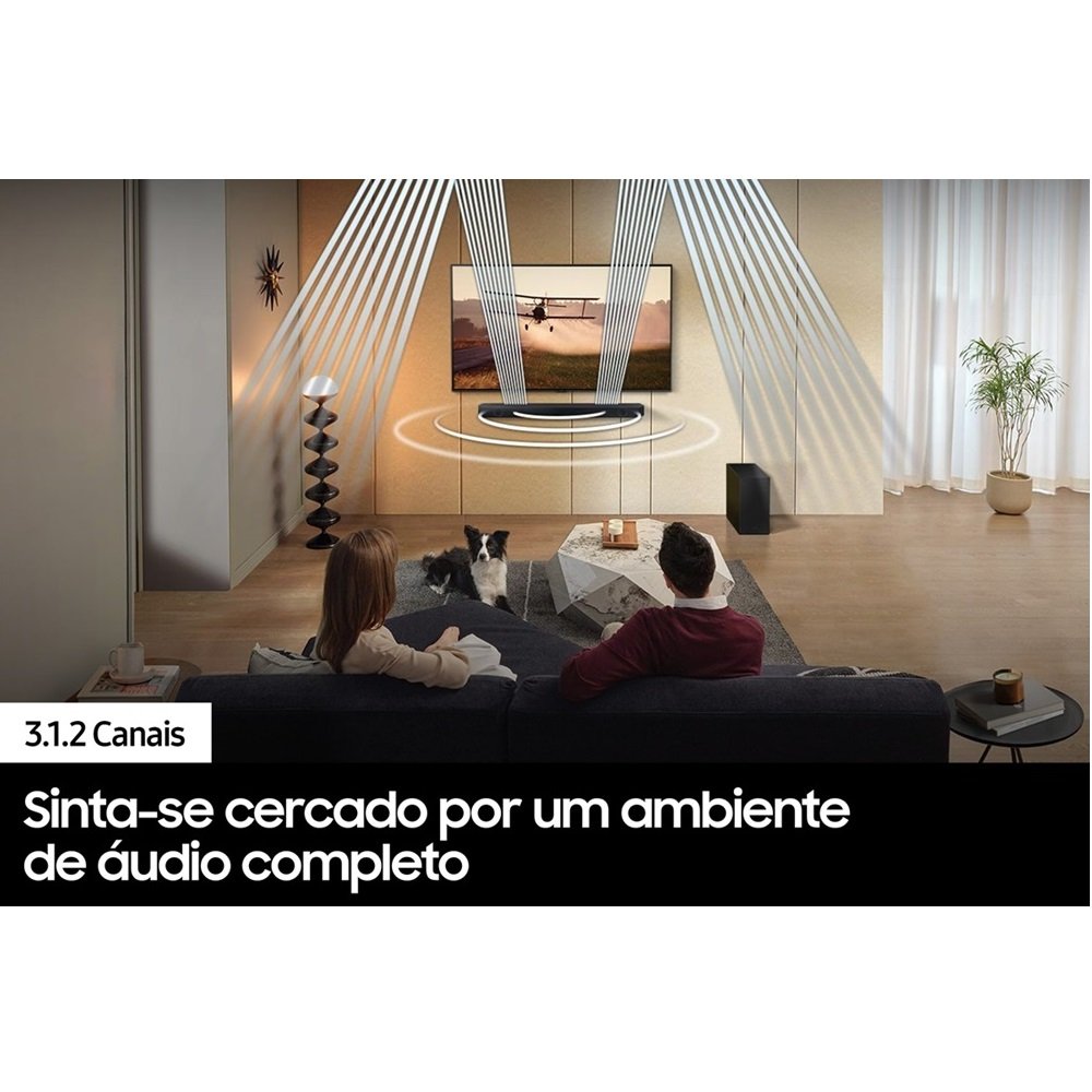 Soundbar Samsung HW-Q600C com 3.1.2 canais, Bluetooth, Subwoofer sem fio, Dolby Atmos e Acoustic Beam