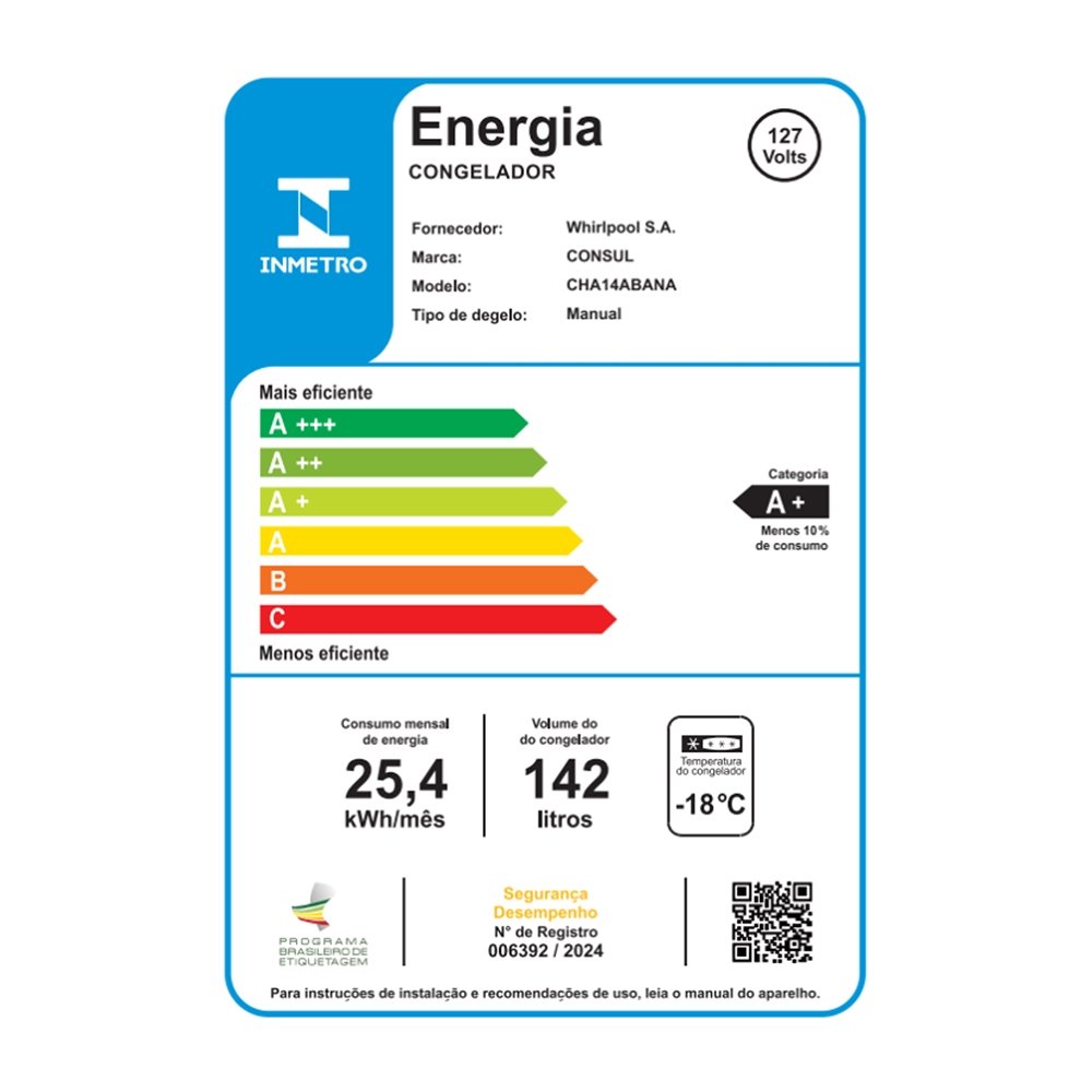 Freezer Horizontal Consul 142 Litros CHA14ABANA - Branco, 110V