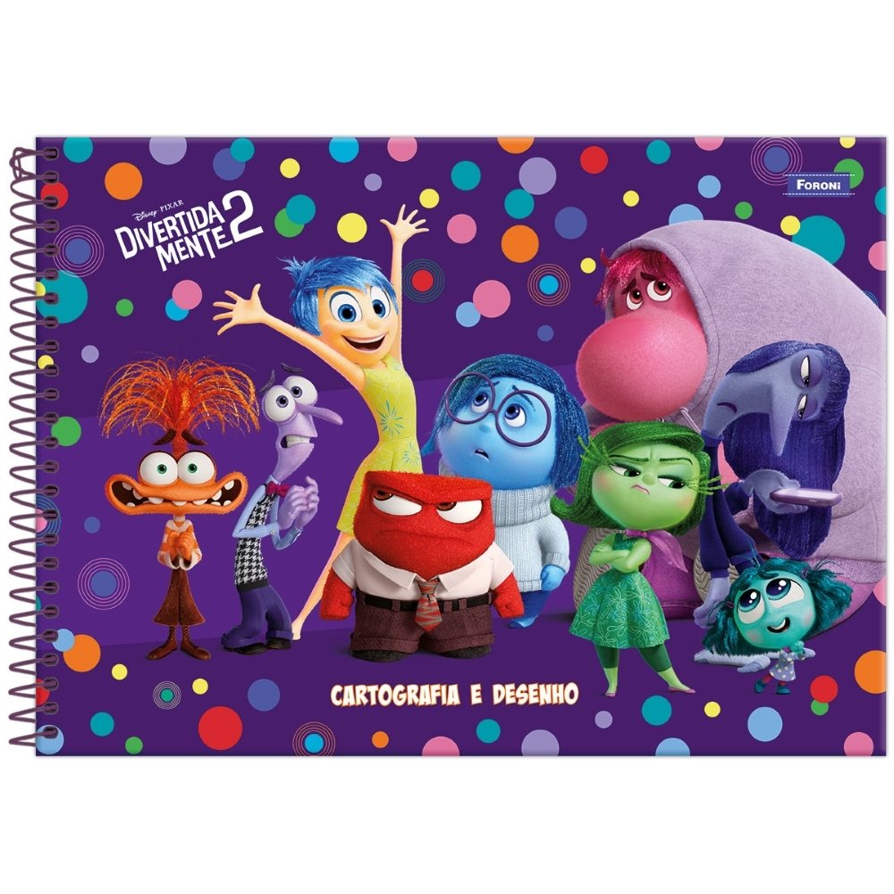 Caderno de Cartografia Espiral Foroni - Capa Dura Divertidamente 80 Folhas - Embalagem com 5 Unidades (Sortido)