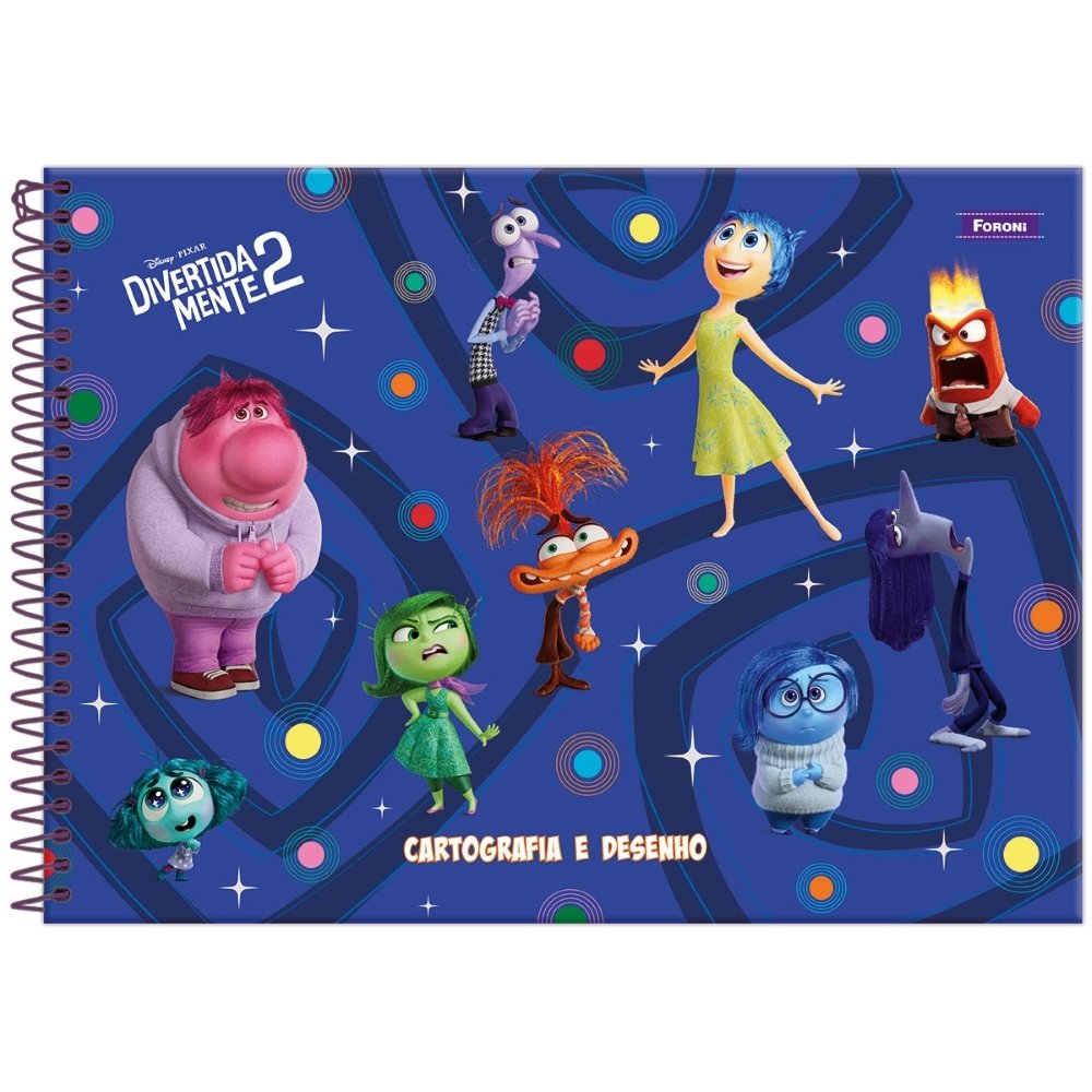Caderno de Cartografia Espiral Foroni - Capa Dura Divertidamente 80 Folhas - Embalagem com 5 Unidades (Sortido)