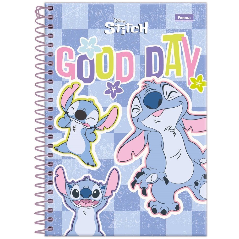 Caderno Espiral Foroni Stitch 1/4 Capa Dura 80 Folhas  - Embalagem com 5 Unidades (SORTIDO)