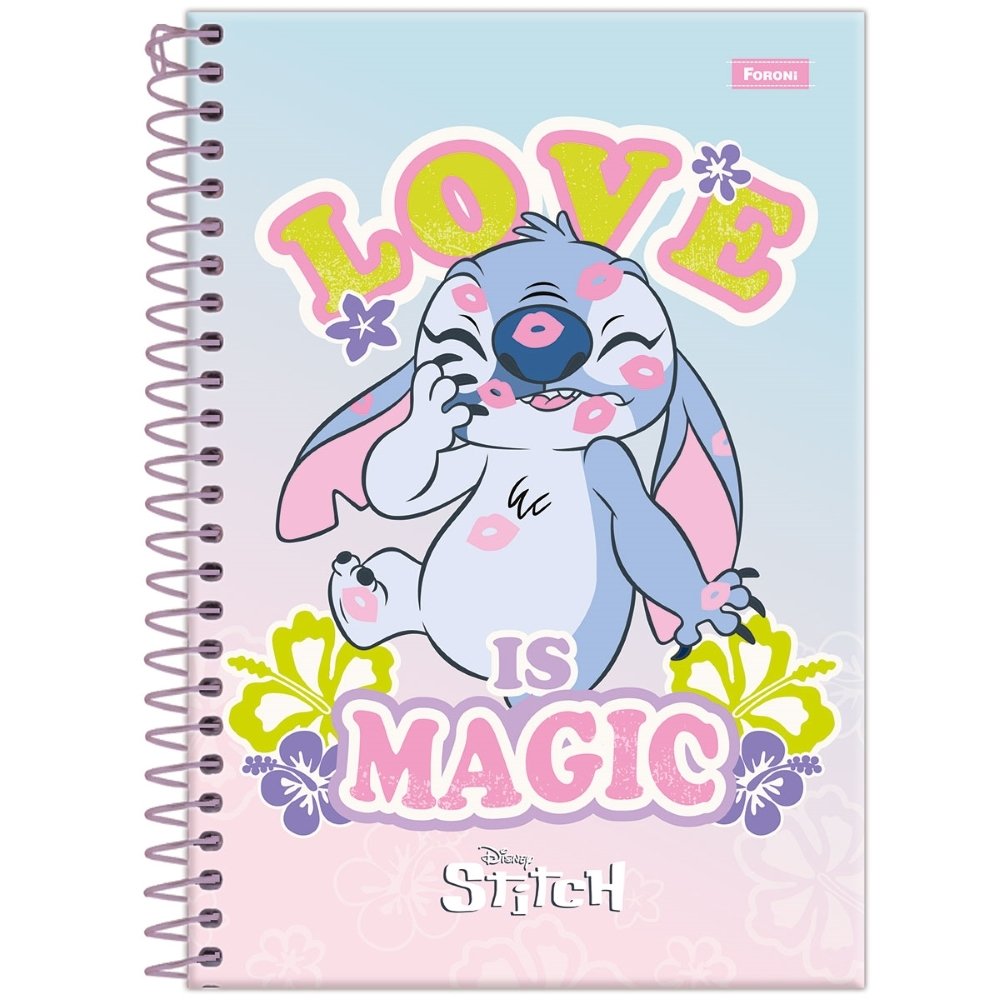Caderno Espiral Foroni Stitch 1/4 Capa Dura 80 Folhas  - Embalagem com 5 Unidades (SORTIDO)