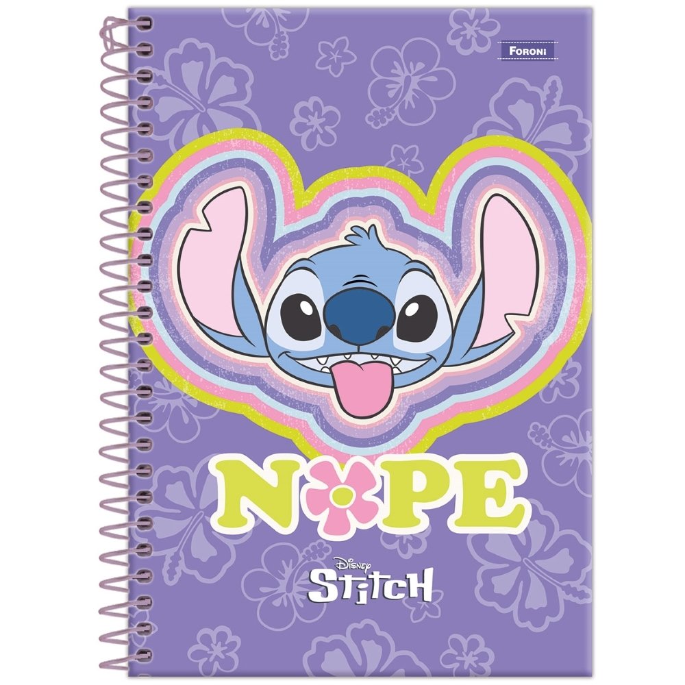 Caderno Espiral Foroni Stitch 1/4 Capa Dura 80 Folhas  - Embalagem com 5 Unidades (SORTIDO)