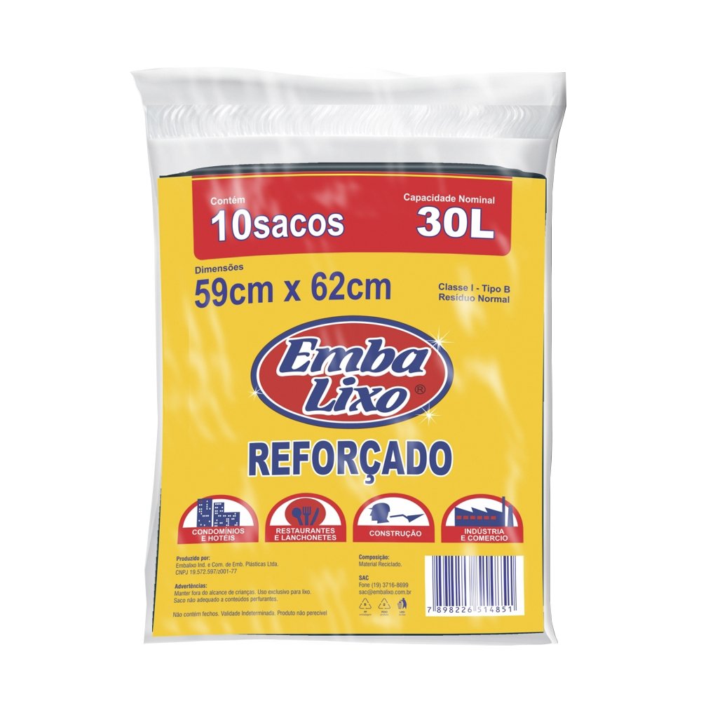 Saco Para Lixo Embalixo - Almofada Reforçado 30 Litros - 20 Embalagem com 10 Unidades