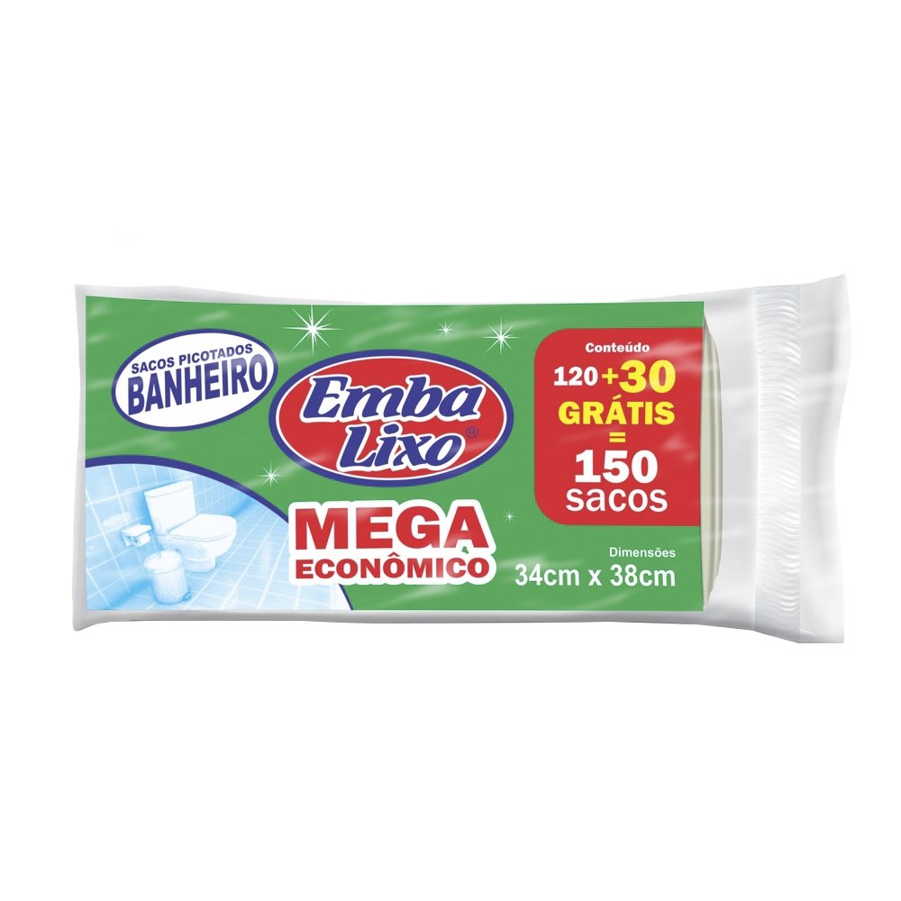 Saco de Lixo Embalixo Mega Rolo para Pia/Banheiro Preto 8L - Embalagem com 180 Unidades