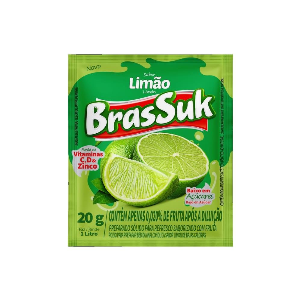 Refresco Em Po Brassuk 20 G - Rendimento 1 Litro - Limao