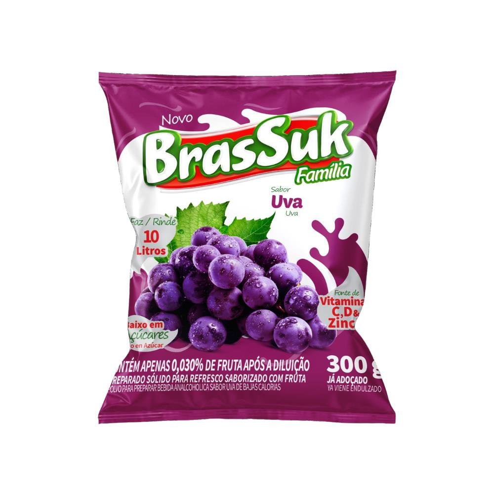 Refresco Em Po Brassuk 300 G - Rendimento 10 Litros - Uva