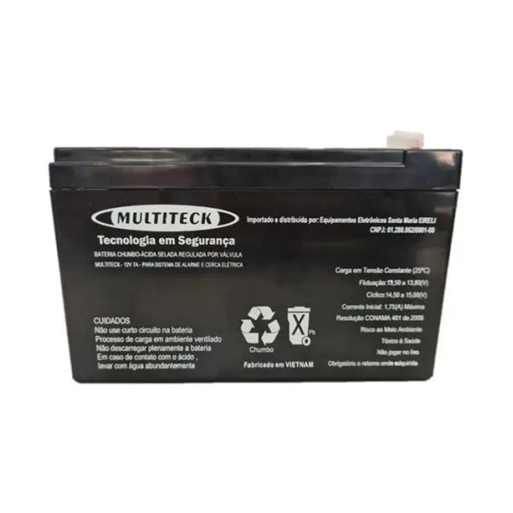 Bateria Selada 12v 7a Chumbo-Ácida Para Alarmes E Cercas Elétricas Multiteck