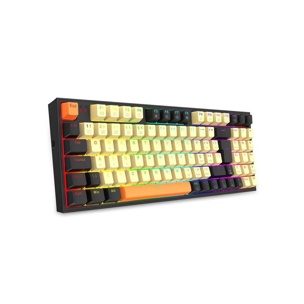 Teclado Mecânico Gamer Redragon Kitava, RGB, com Conexão USB-C, ABNT2, Switch Brown, Preto, Laranja e Amarelo, K636CLO-RGB (PT-Brown)
