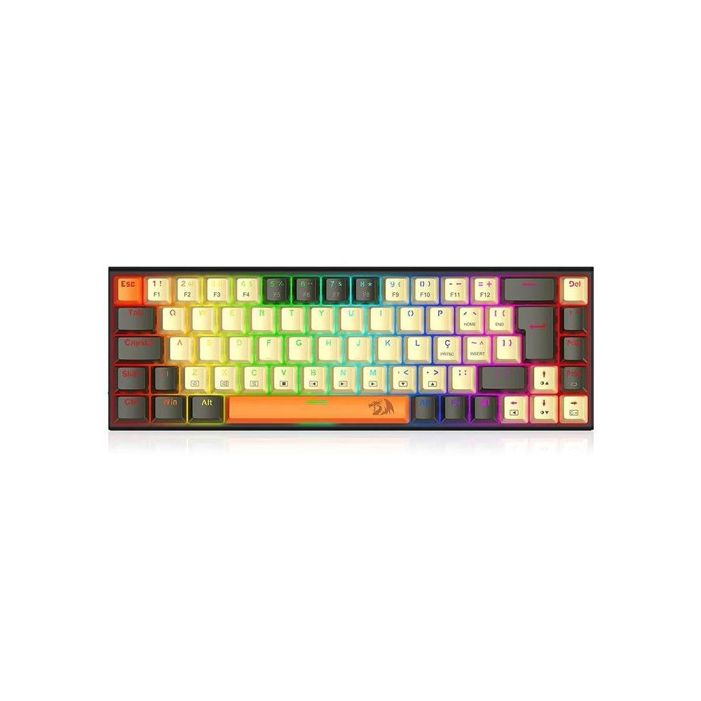 Teclado Mecanico Gamer Redragon Ryze, RGB, Compacto 65, Switch Mk.II Brown, ABNT2, Bege, Preto e Laranja - K633CGO-RGB.