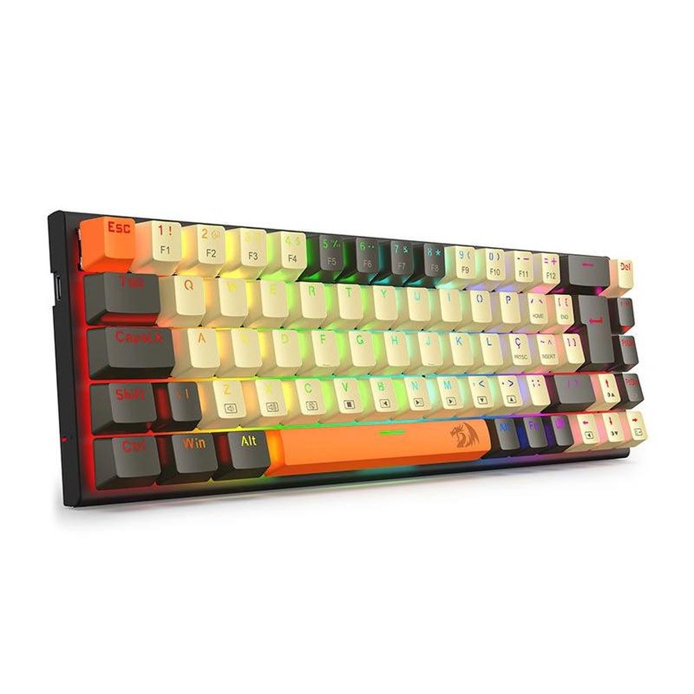 Teclado Mecânico Gamer Redragon Ryze RGB, Preto, Bege e Laranja, ABNT2, Switch Brown, K633CGO-RGB (PT-Brown)