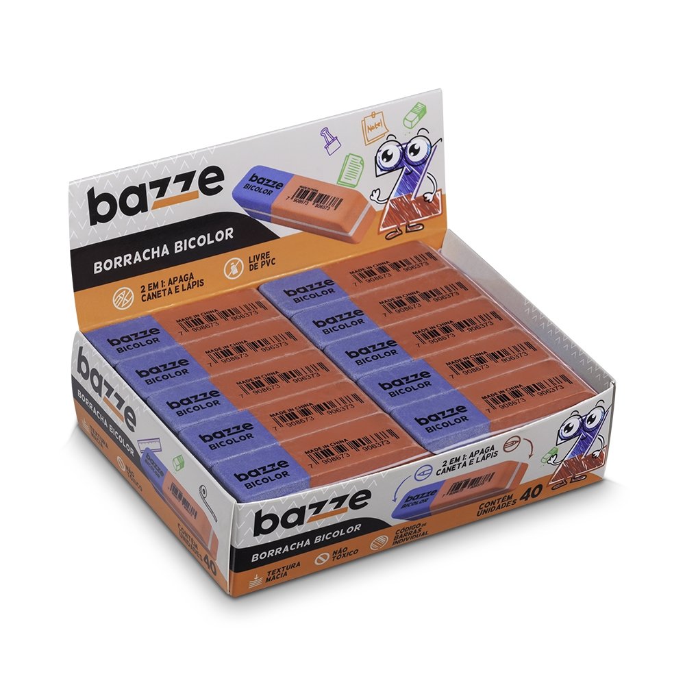 Borracha Bazze Bicolor Display - Embalagem com 40 Unidades