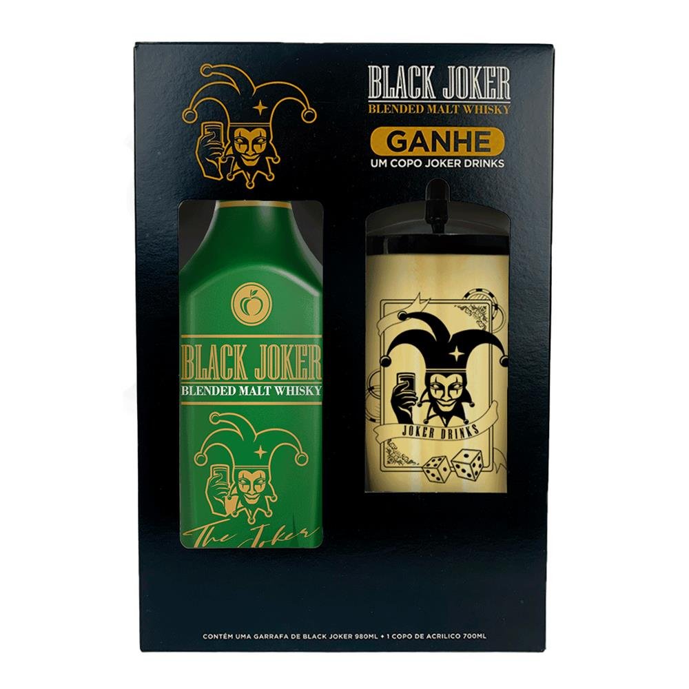 Kit Whisky Black Joker Apple Pet 980ml c/ Copo Acrílico