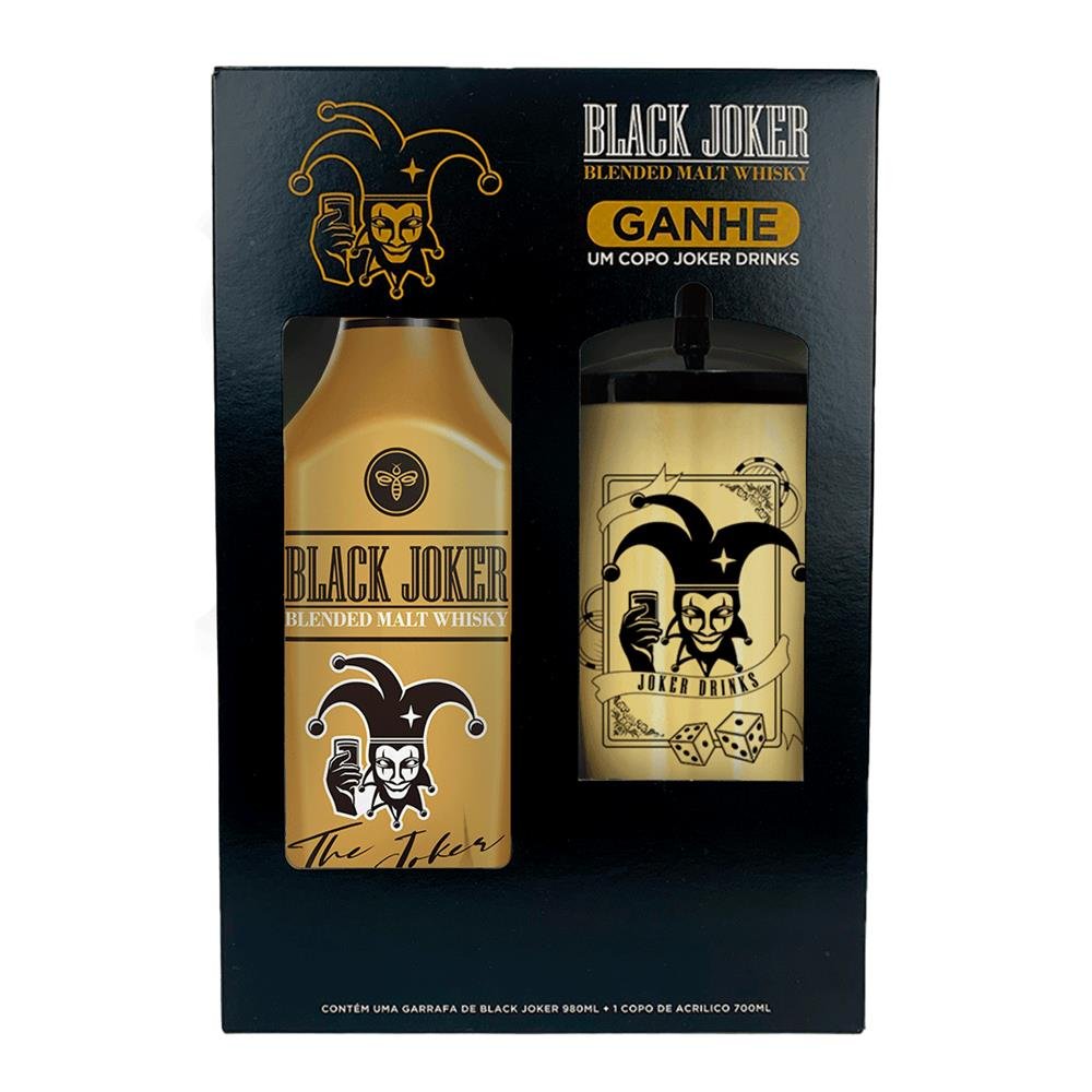 Kit Whisky Black Joker Honey Pet 980ml c/ Copo Acrílico