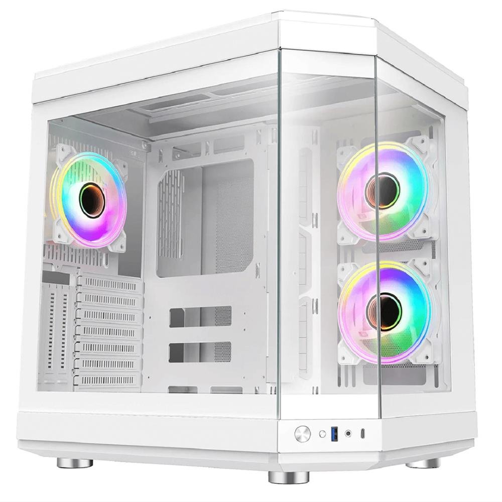 Gabinete Gamer Liketec Unreal Dark White, Cube Design, Mid Tower, Vidro Temperado, Preto e Branco, Sem Fonte e Sem Fans, 2073