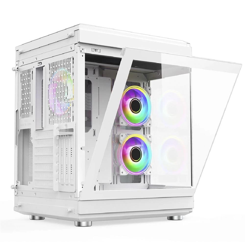 Gabinete Gamer Liketec Unreal Dark White, Cube Design, Mid Tower, Vidro Temperado, Preto e Branco, Sem Fonte e Sem Fans, 2073