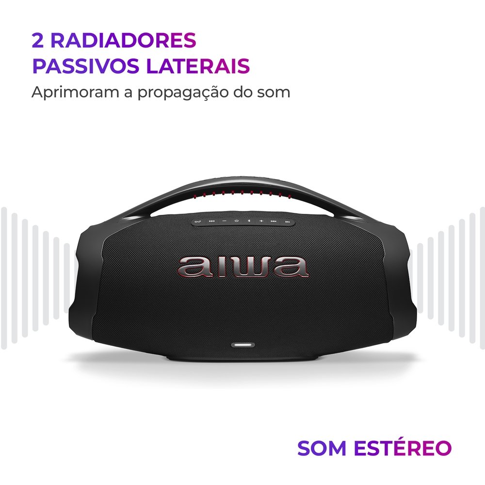Caixa de Som Boombox Aiwa BBS-01-B - Bluetooth, Bateria Até 30 Horas, Preto, 200W