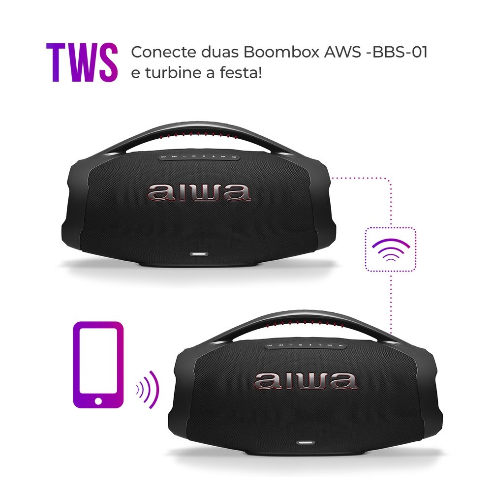 Caixa de Som Boombox Aiwa BBS-01-B - Bluetooth, Bateria Até 30 Horas, Preto, 200W