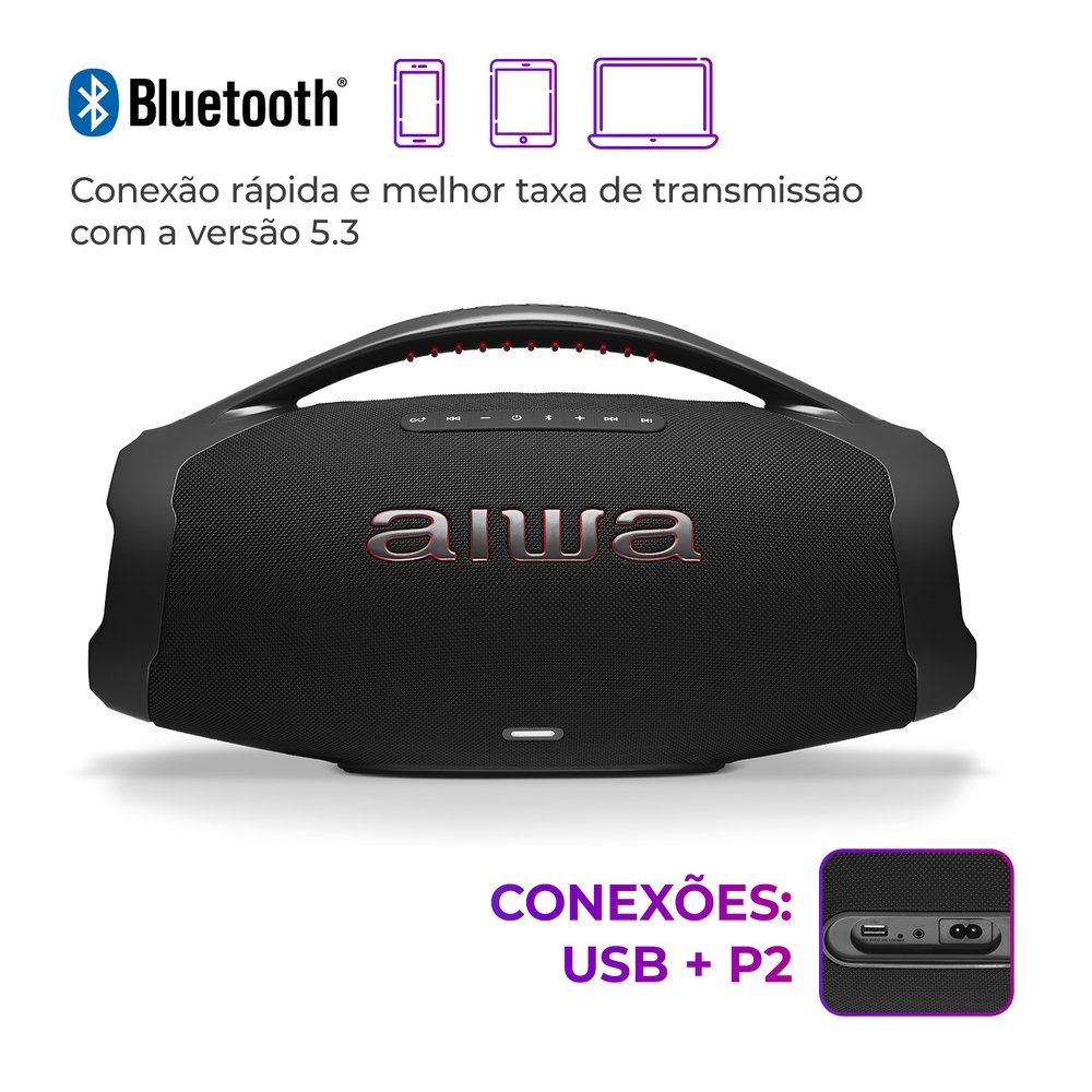 Caixa de Som Boombox Aiwa BBS-01-B - Bluetooth, Bateria Até 30 Horas, Preto, 200W