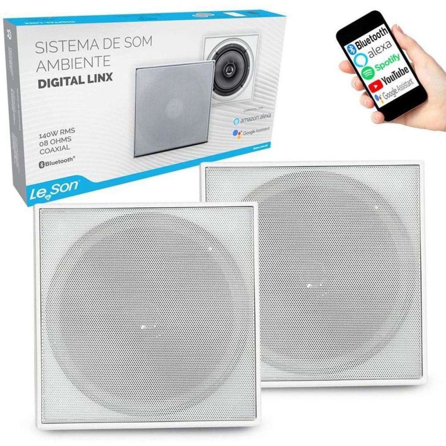Kit Arandela 6" Leson 2LSQUADBR 70W RMS Quadrada Branca