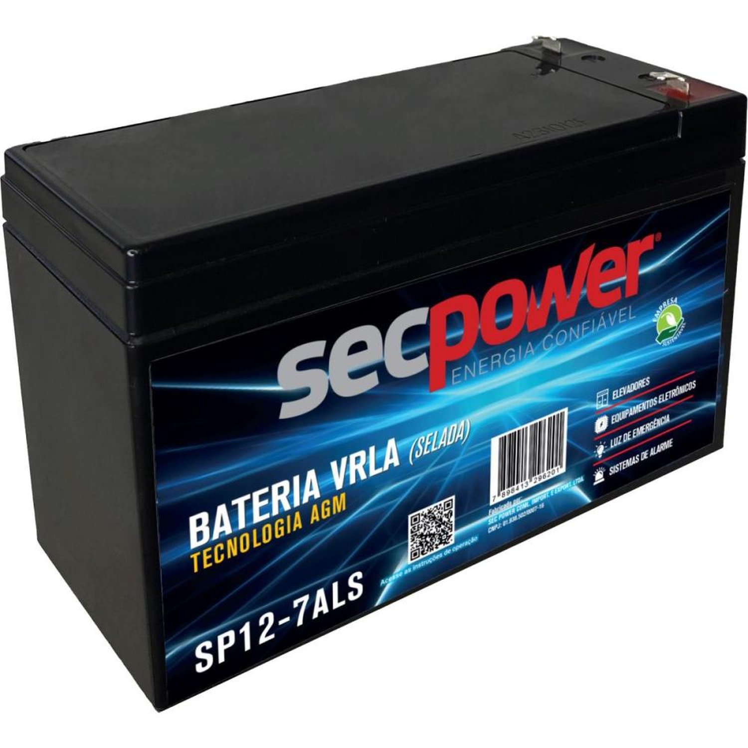 Bateria Selada 12V 7Ah SP12-7ALS SecPower Un.Venda: PC/1