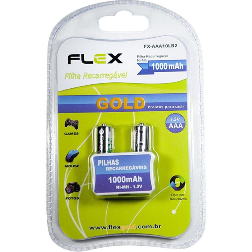 Pilha Recarregavel AAA 1.2V 1000mAh (C/2 Pilhas) Flex Un.Venda: CAR/1