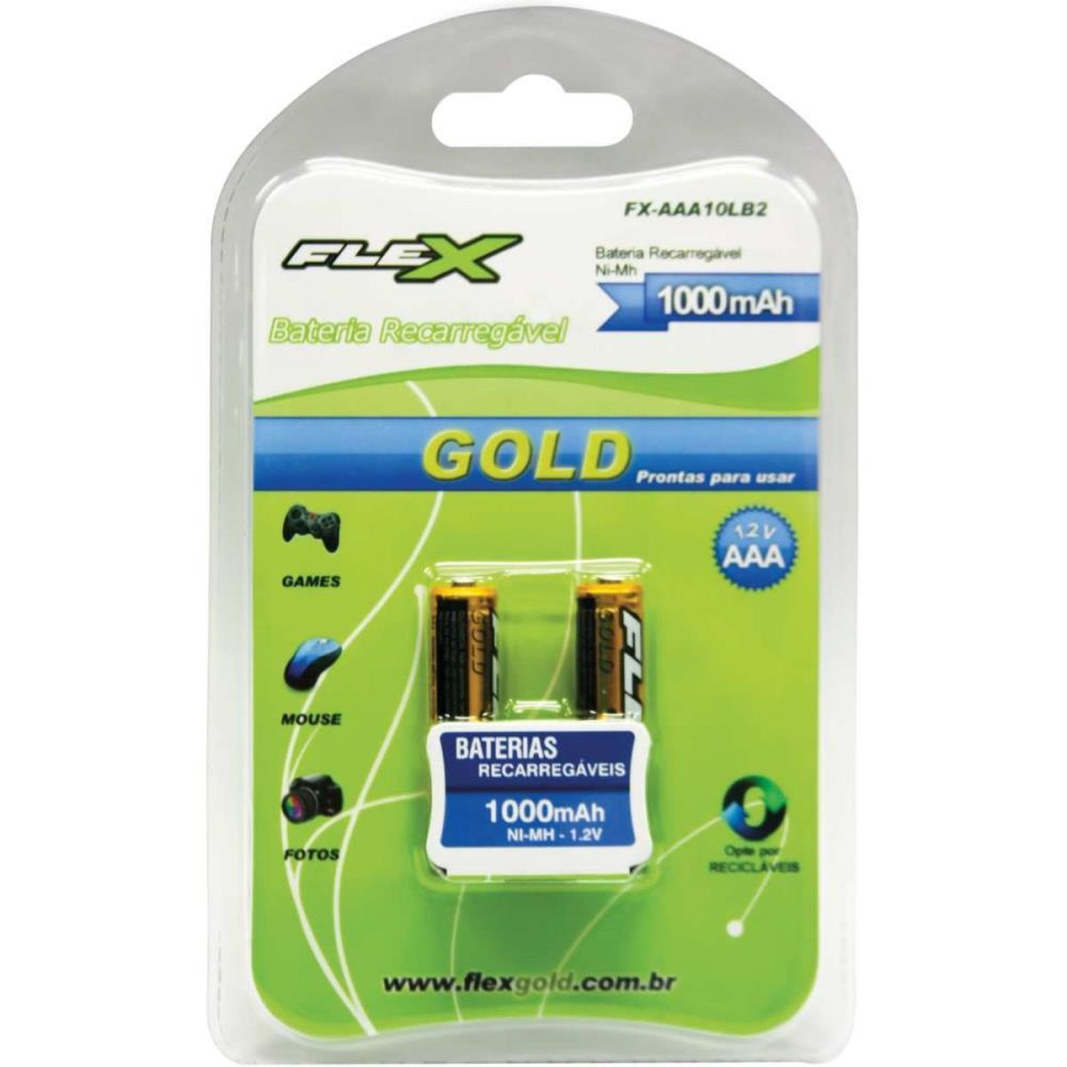Pilha Recarregavel AAA 1.2V 1000mAh (C/2 Pilhas) Flex Un.Venda: CAR/1