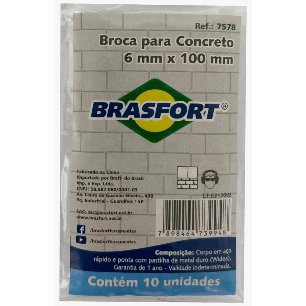 Broca Para Concreto 6mm Brasfort (Com 10) Un.Venda: MVA/10