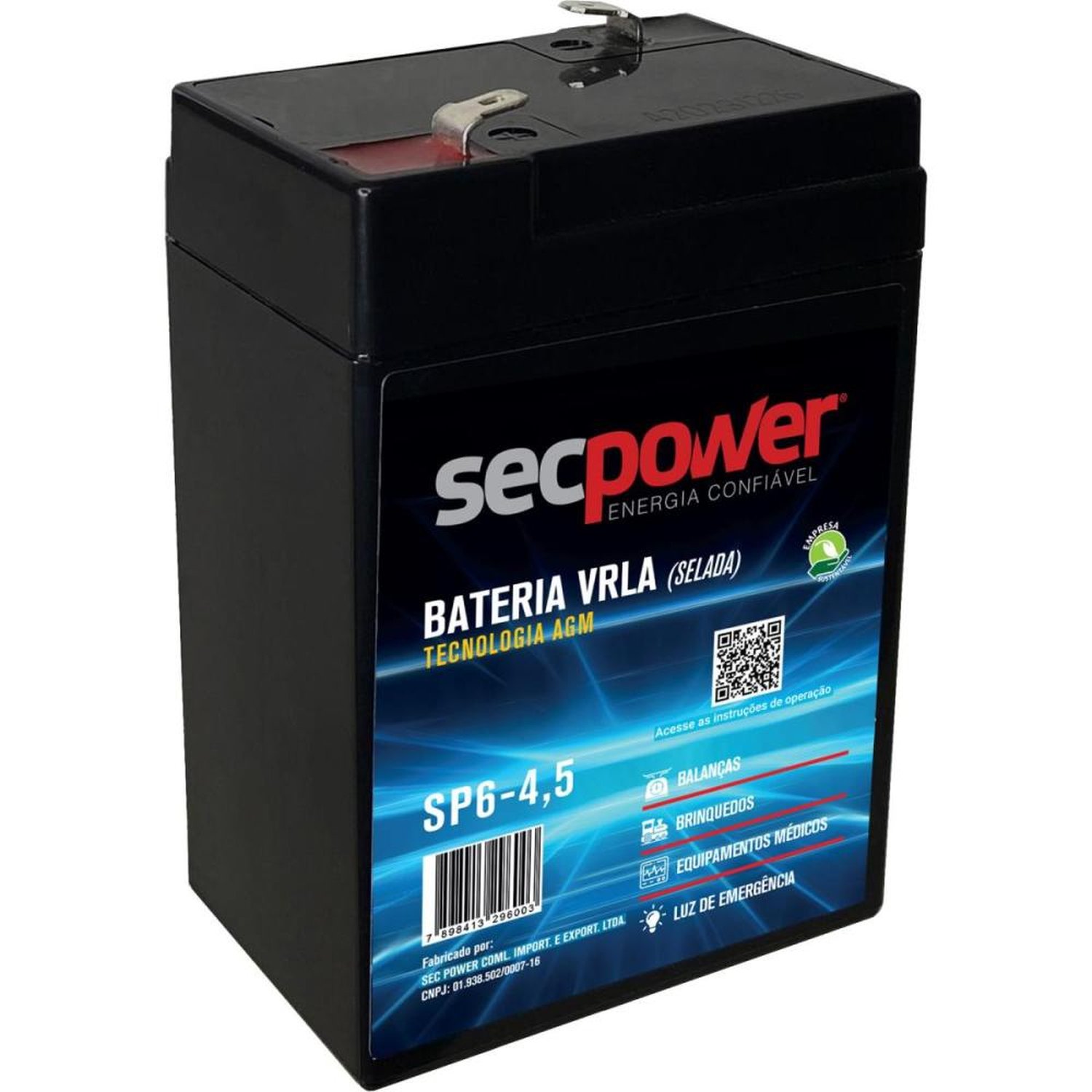 Bateria Selada 6V 4,5Ah SP6-4,5 SecPower Un.Venda: PC/1