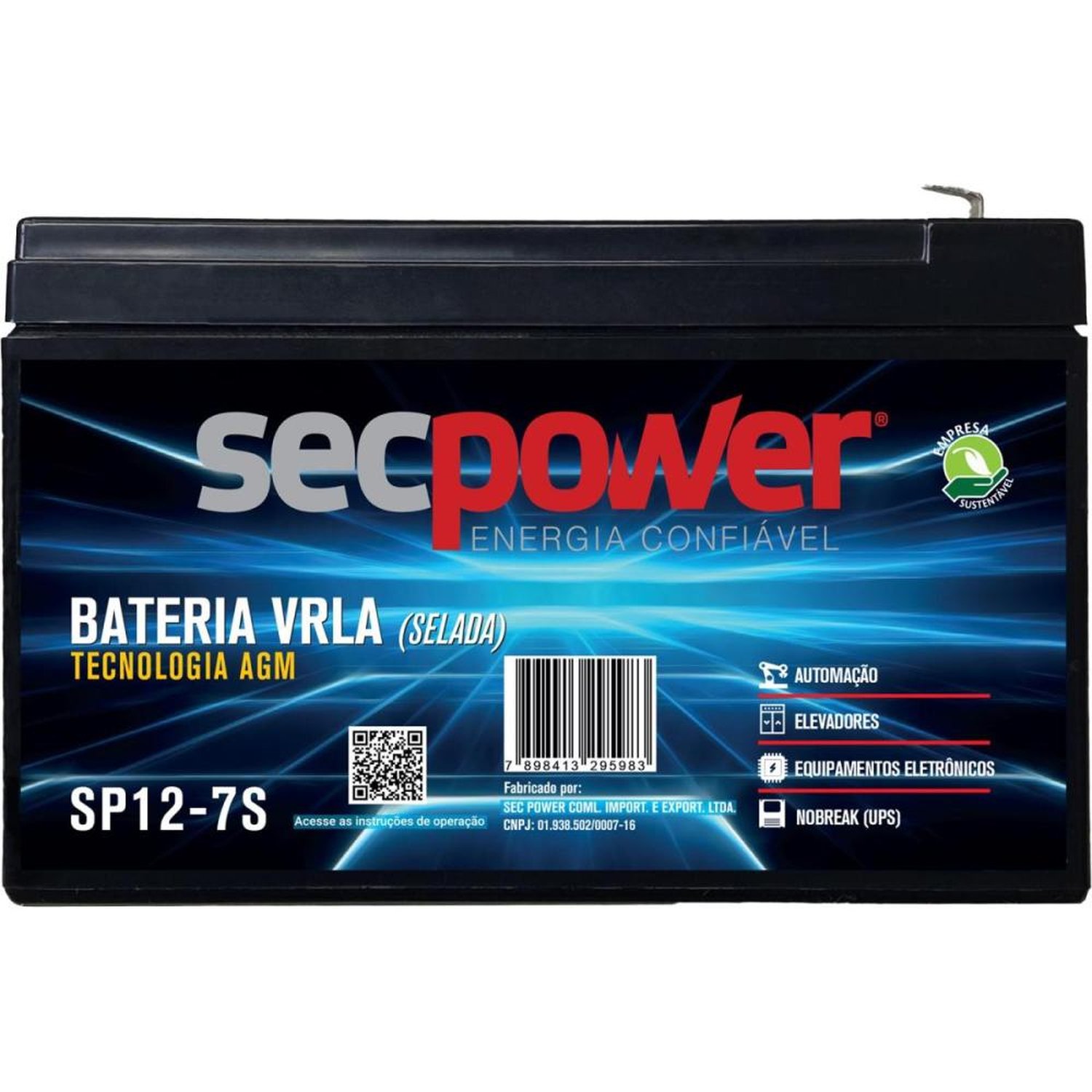 Bateria Selada 12V 7Ah SP12-7S SecPower Un.Venda: PC/1
