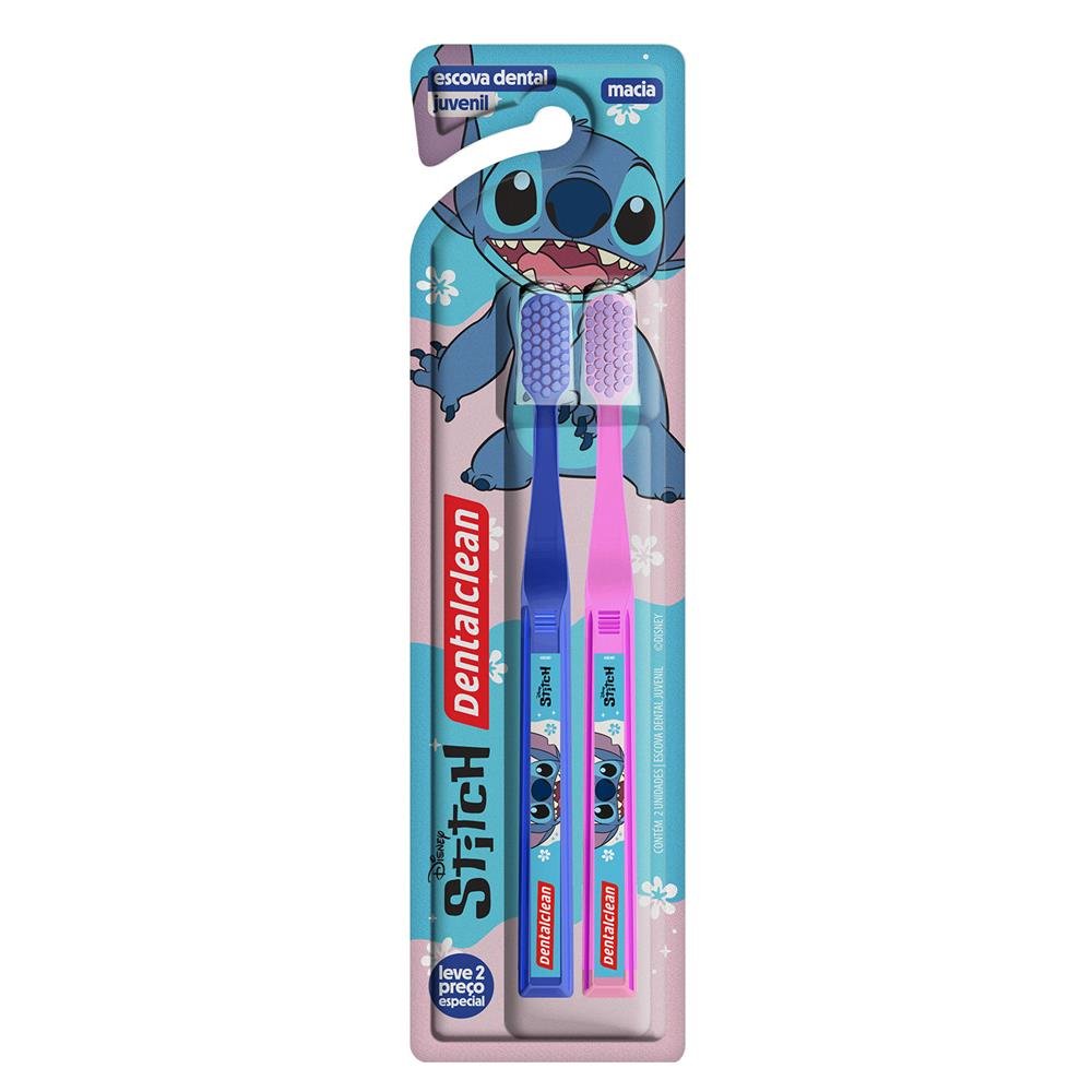Escova Dental Juvenil Macia Stitch Dentalclean 2 Unidades
