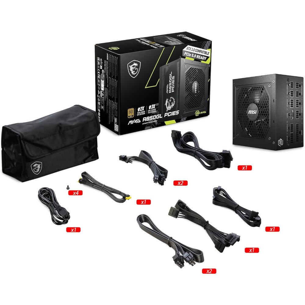Fonte Pc 850w 80 Plus Gold Msi Mag A850gl, Compativel Com Atx 3.0, Conector Nativo Pcie 5.0, Pfc Ativo, Modular