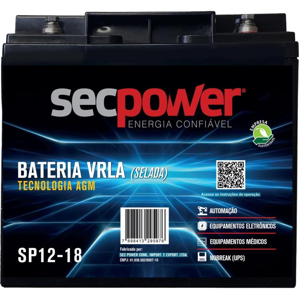 Bateria Selada 12V 18Ah SP12-18 SecPower Un.Venda: PC/1