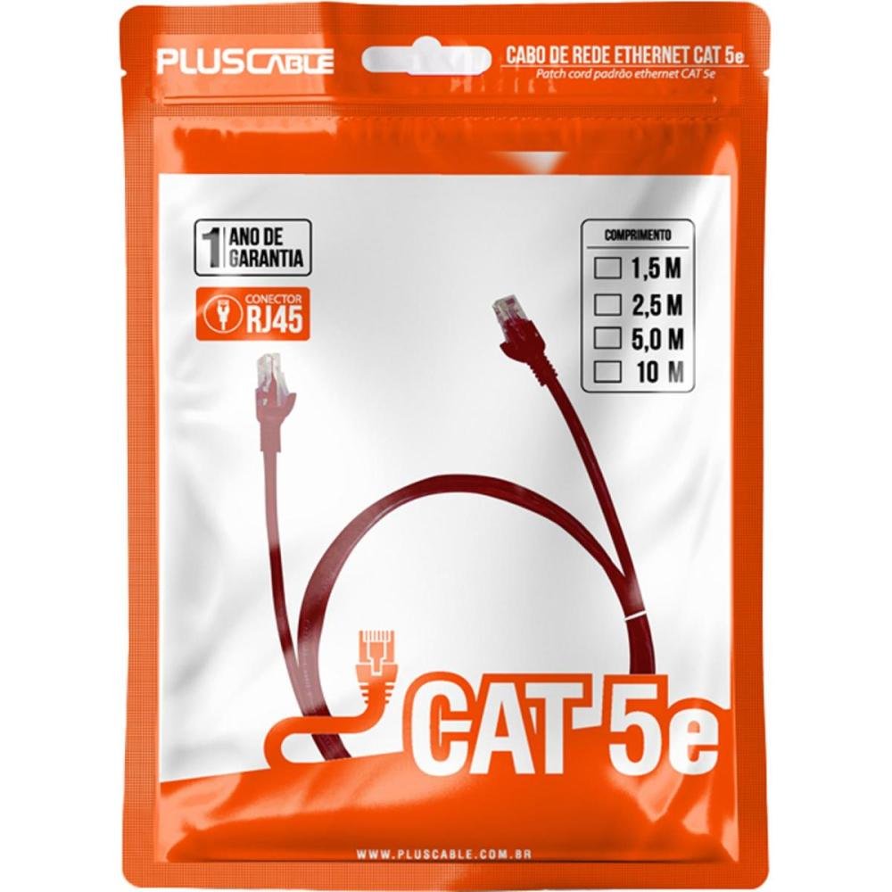 Patch Cord Cat5E 1,5m Vermelho PlusCable Un.Venda: PC/1