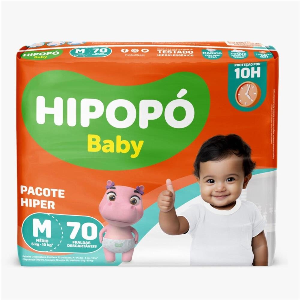 Fraldas Hipopó Baby Hiper M 4X70 Unidades