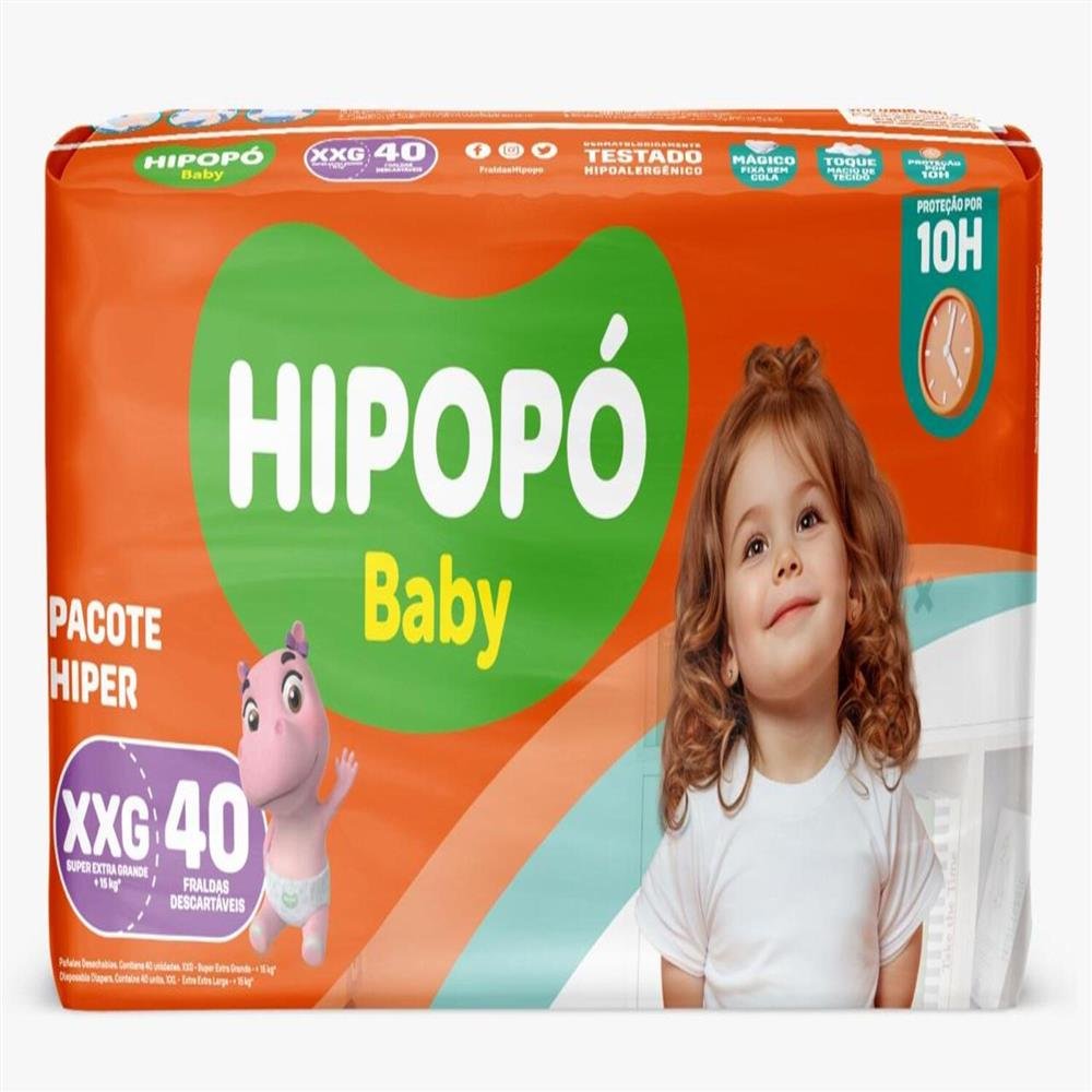 Fraldas Hipopó Baby Hiper XXG 4X40 Unidades