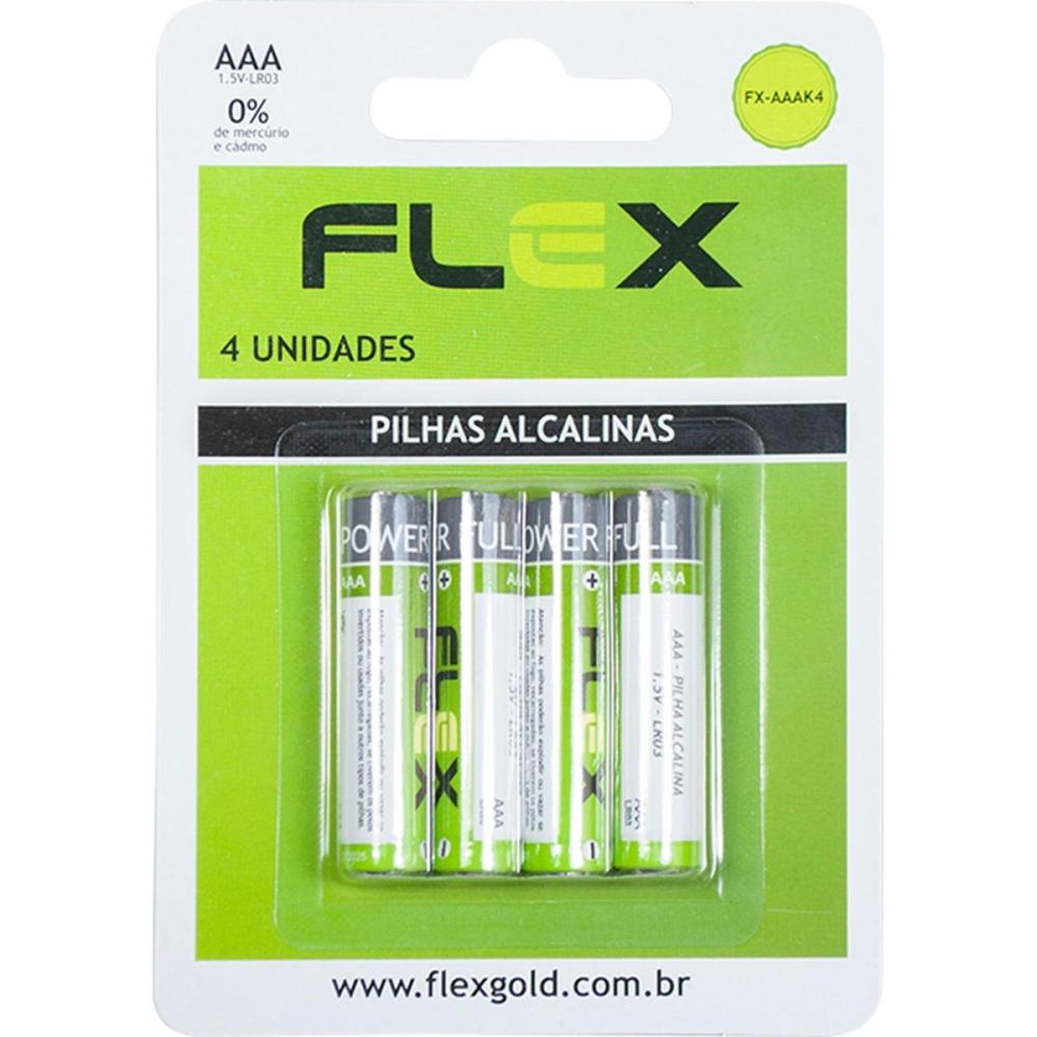 Pilha Alcalina Aaa 1.5V (C/4 Pilhas) Flex Un.Venda: Car/1